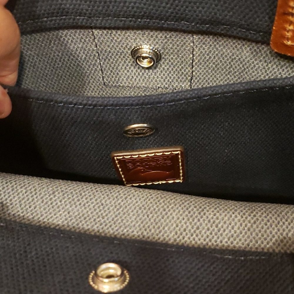 Dooney & Bourke Navy Canvas Tote with Brown Leather Handles - Picture 9 of 17